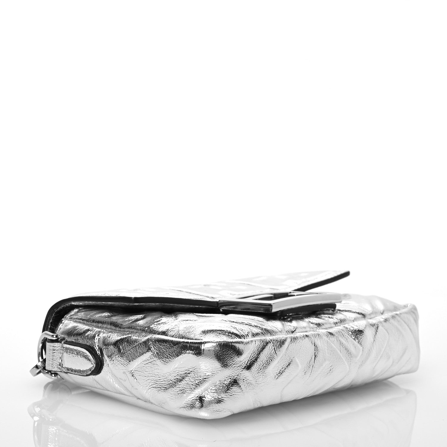 Fendi Vitello Catalan Mirror FF 1974 Embossed Mini Baguette Argento 4 of 9