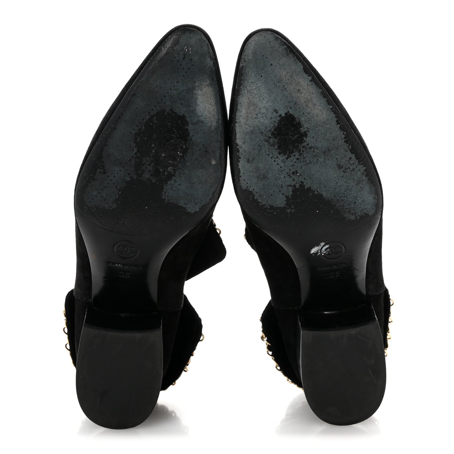 Suede Calfskin Chain CC Short Boots 38 Black
