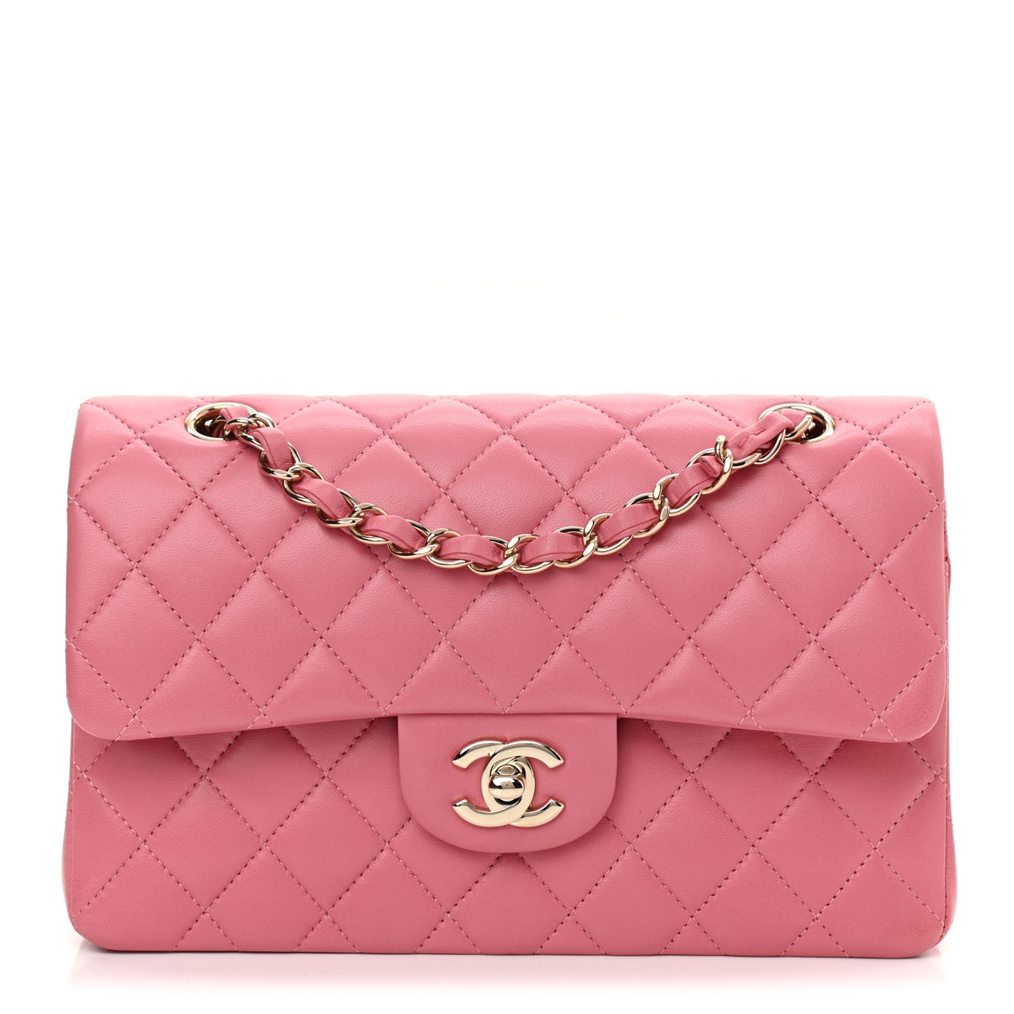 Lambskin Quilted Small Double Flap Pink