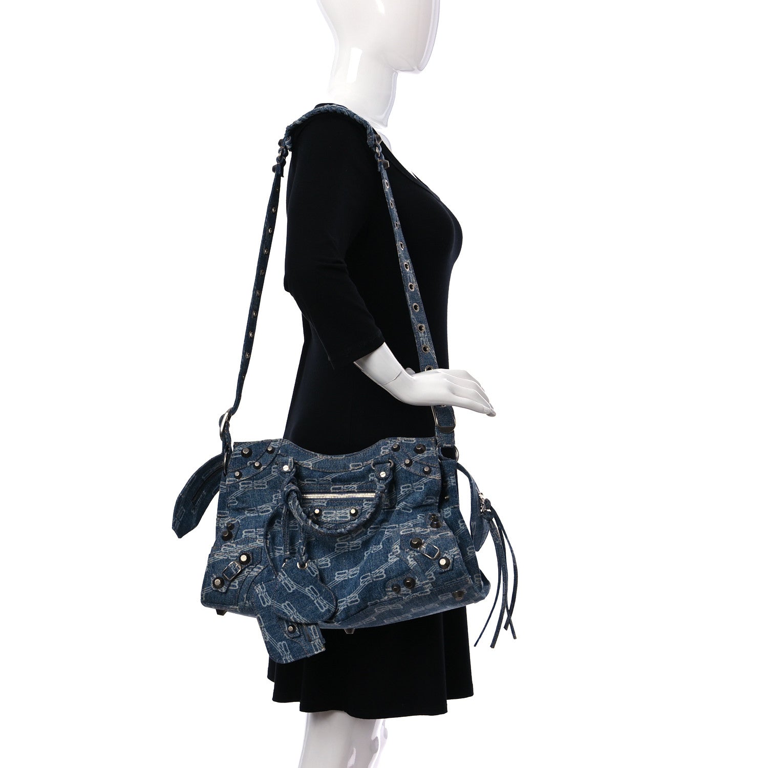Balenciaga Denim BB Monogram Neo Cagole City Handbag Blue 2 of 10