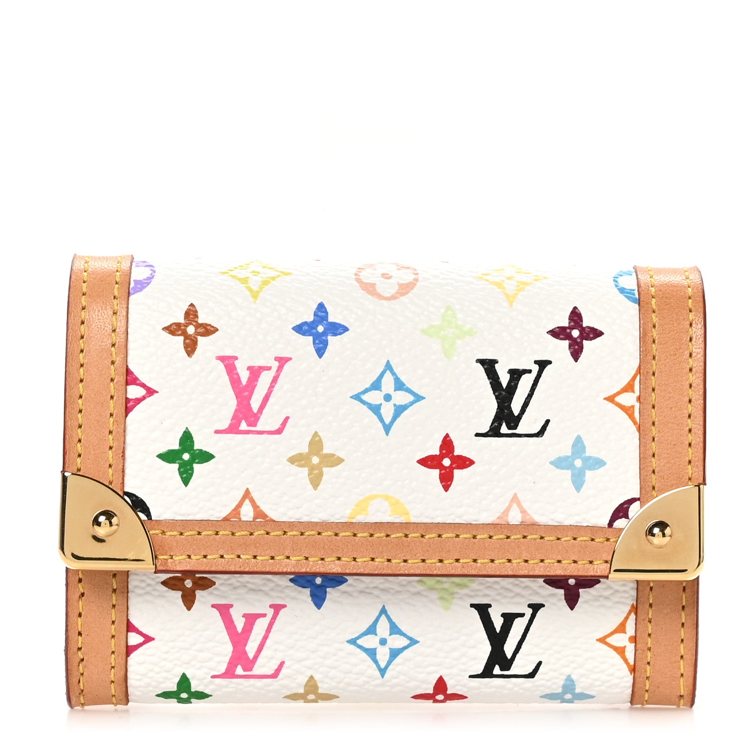 Louis Vuitton Monogram Multicolor Porte-Monnaie Plat Coin Purse White 1 of 7
