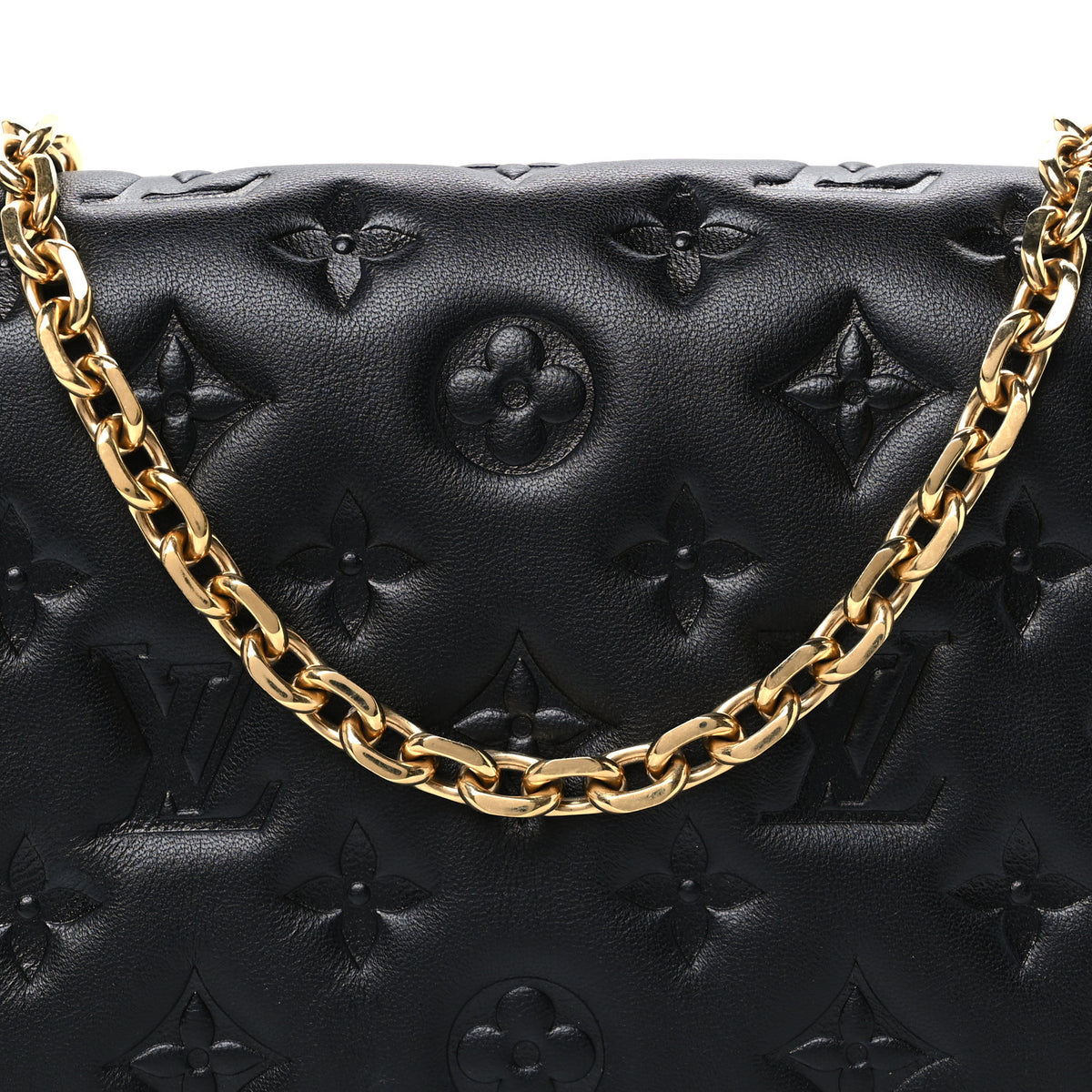Louis Vuitton Lambskin Embossed Monogram Pochette Coussin Black 7 of 9