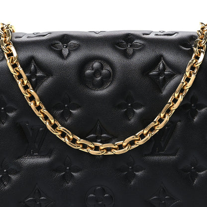 Louis Vuitton Lambskin Embossed Monogram Pochette Coussin Black 7 of 9