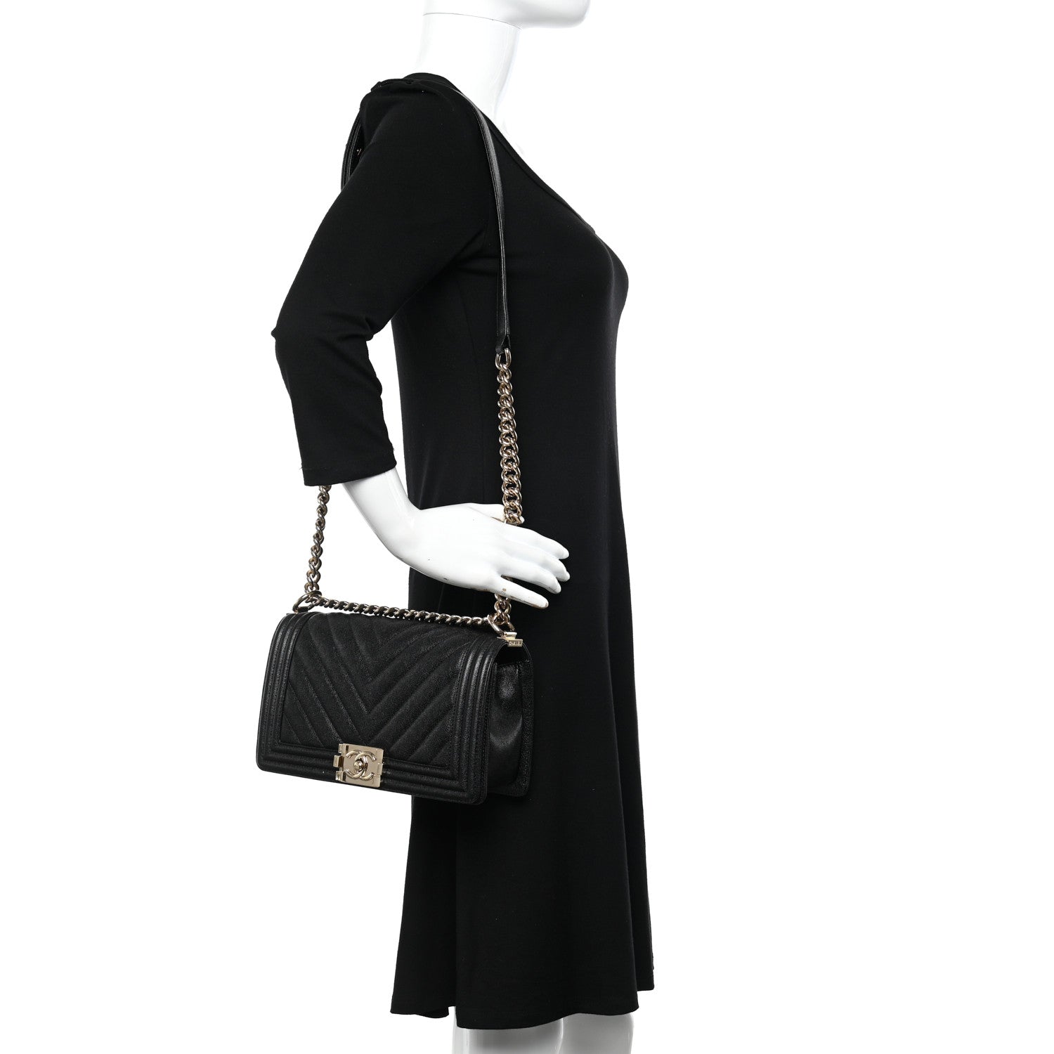 Chanel Caviar Chevron Quilted Medium Boy Flap Black 2 of 11