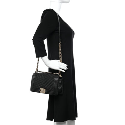 Chanel Caviar Chevron Quilted Medium Boy Flap Black 2 of 11