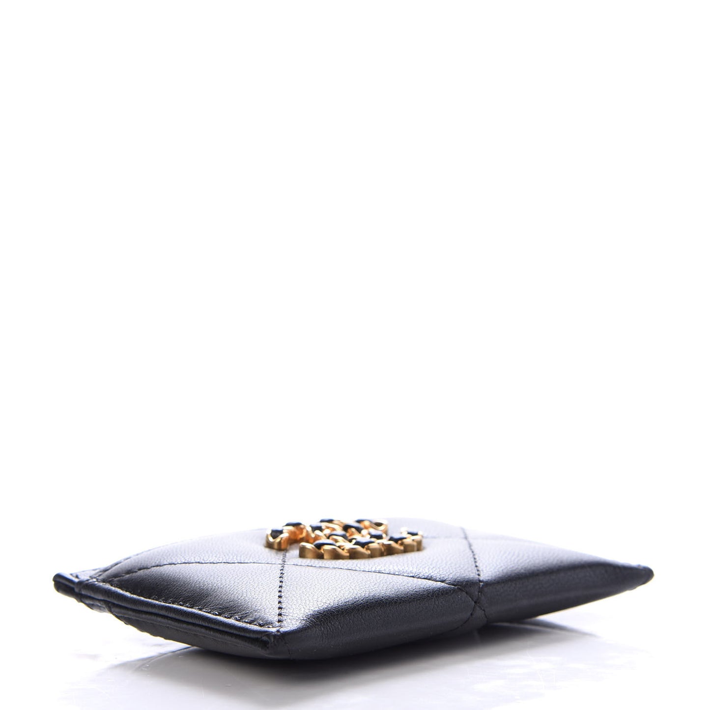 Goatskin Quilted Chanel 19 Card Holder Black