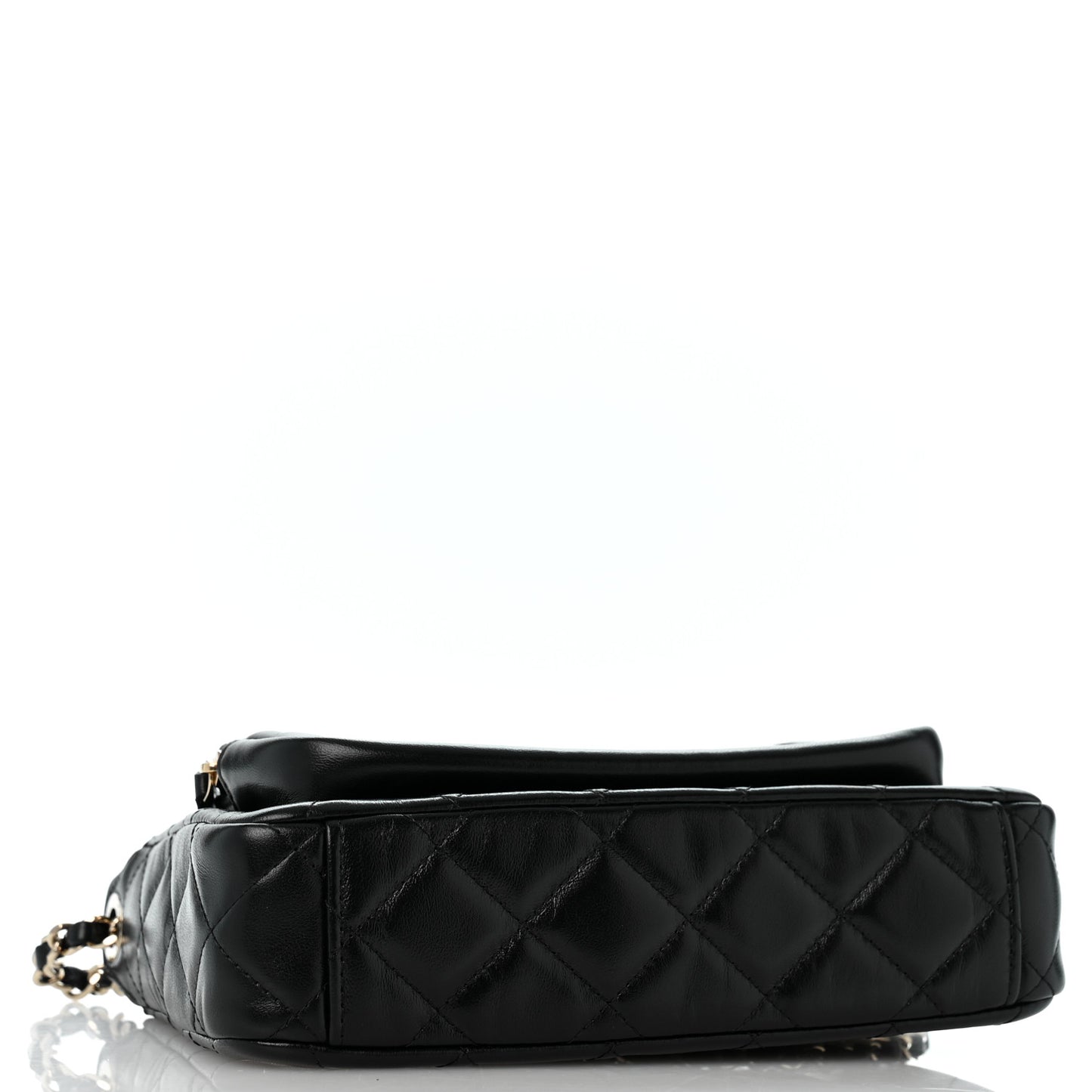 Shiny Crumpled Lambskin Quilted Small Preppy Pocket Clutch With Chain Black