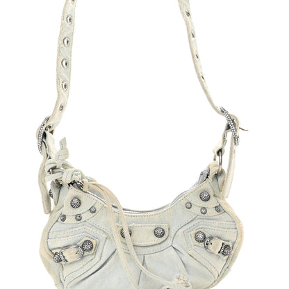 Balenciaga Washed Frayed Denim Crystal XS Le Cagole Shoulder Bag Pale Blue 9 of 16
