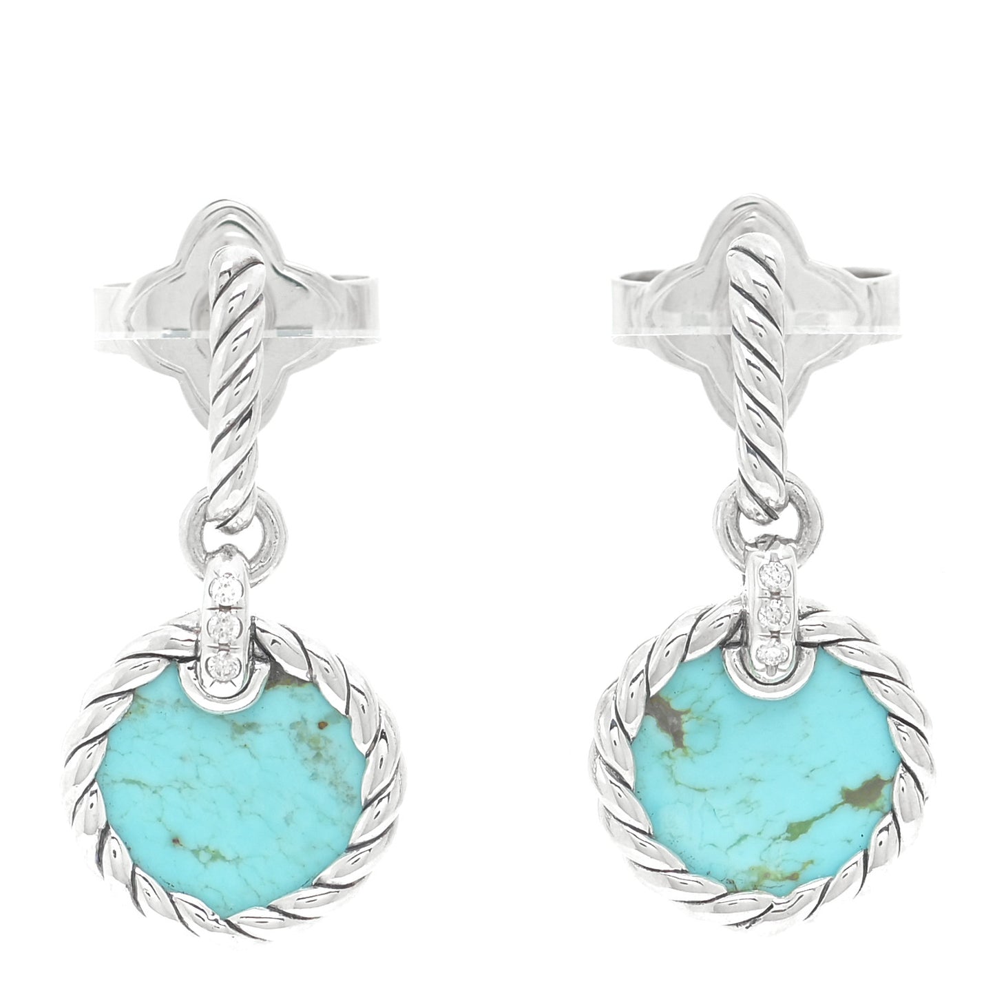 Sterling Silver Diamond Turquoise Elements Drop Earrings