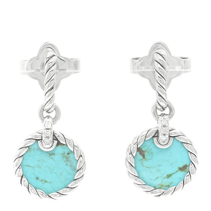 David Yurman Sterling Silver Diamond Turquoise Elements Drop Earrings 1 of 5