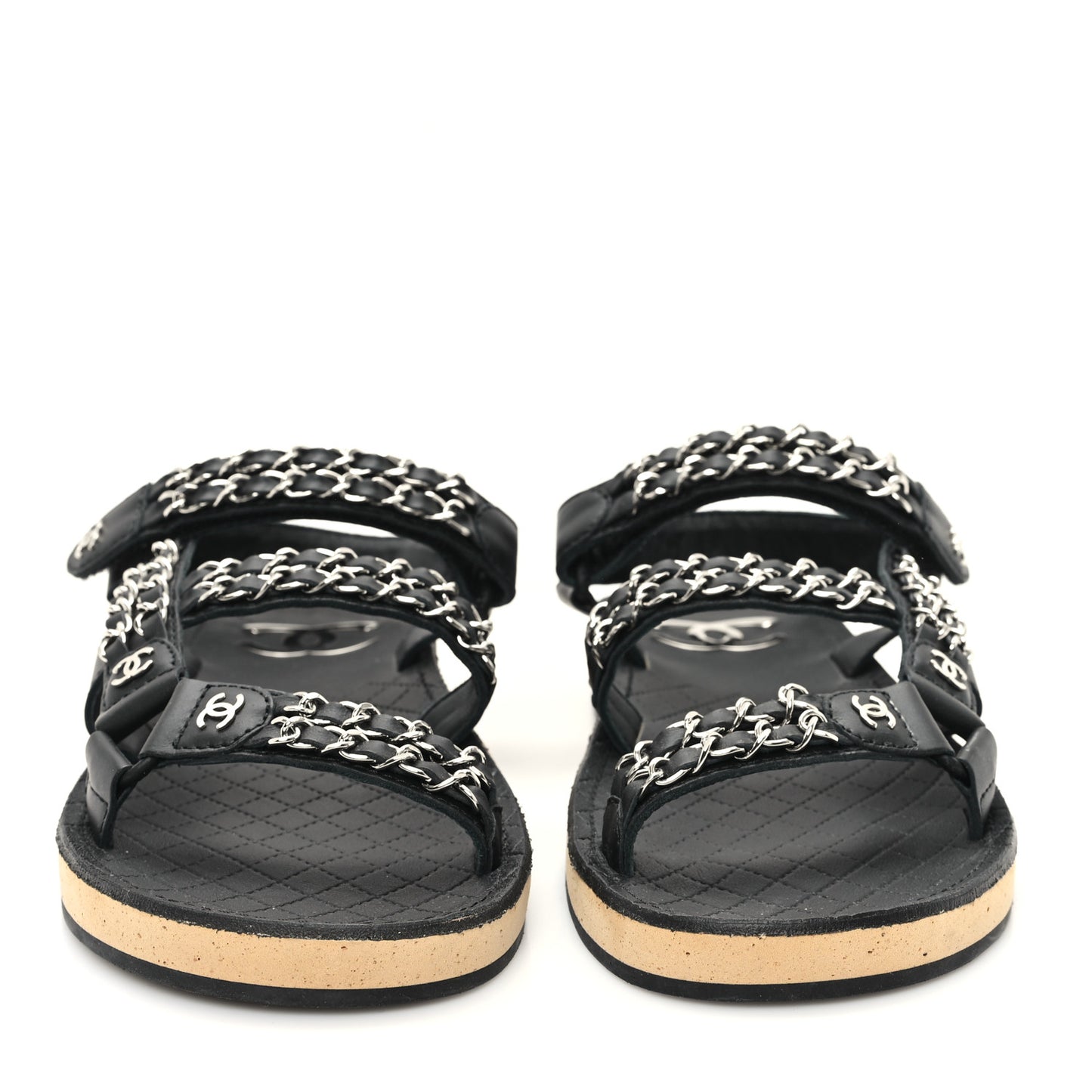 Lambskin Chain Sandals 39 Black