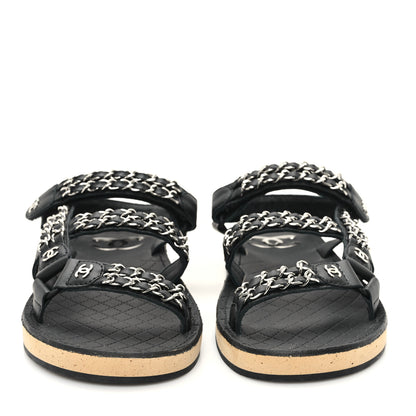 Chanel Lambskin Chain Sandals 39 Black 3 of 9