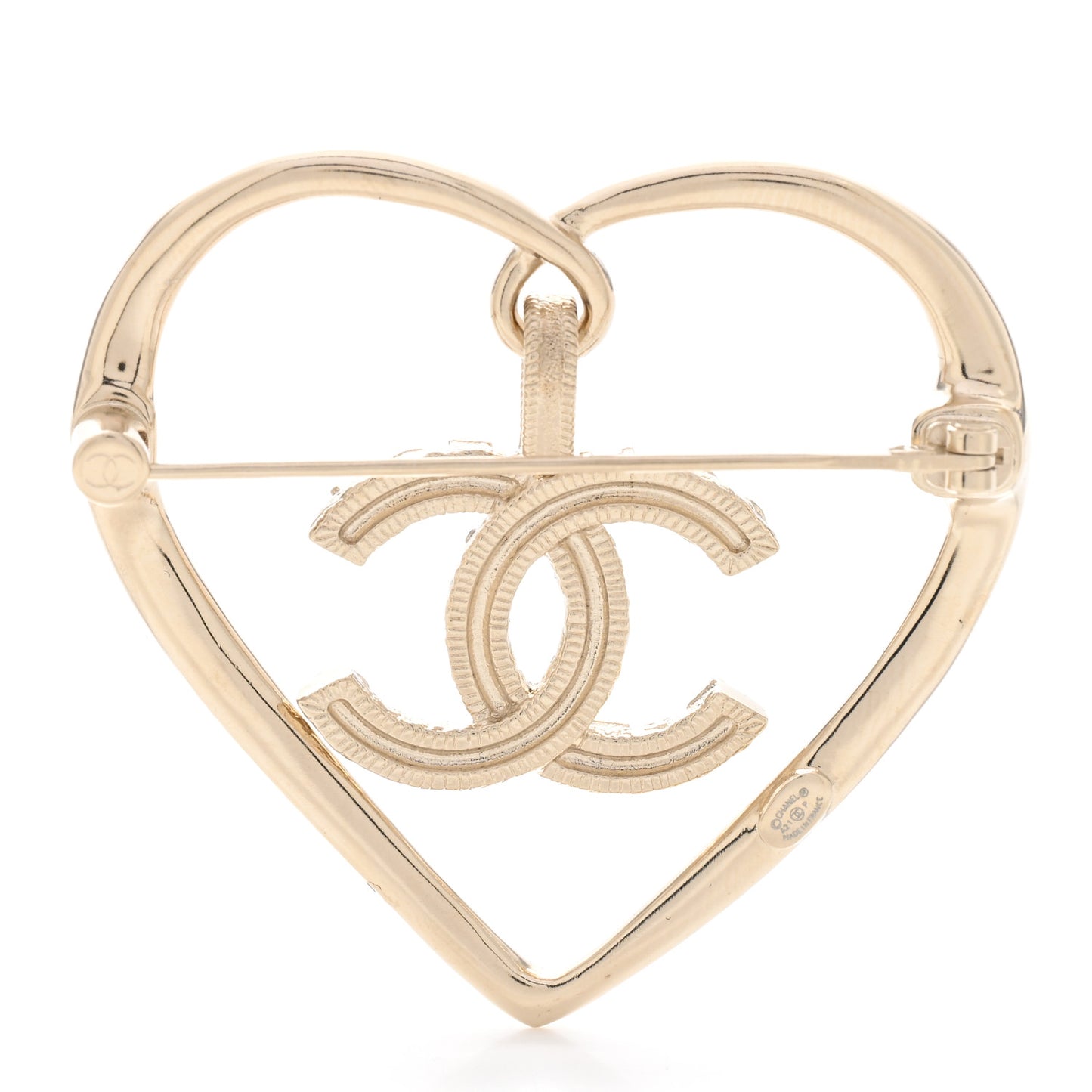 Crystal CC Logo Heart Brooch Gold