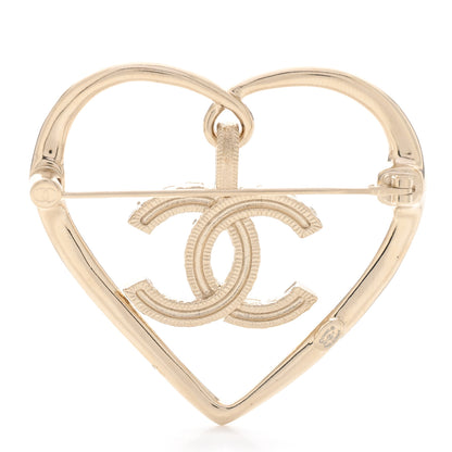 Chanel Crystal CC Logo Heart Brooch Gold 3 of 5