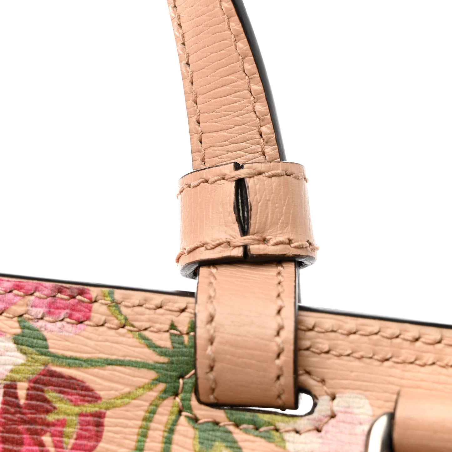 Shangai Calfskin Blooms Print Small Bamboo Daily Top Handle Bag Pink Apricot Multicolor