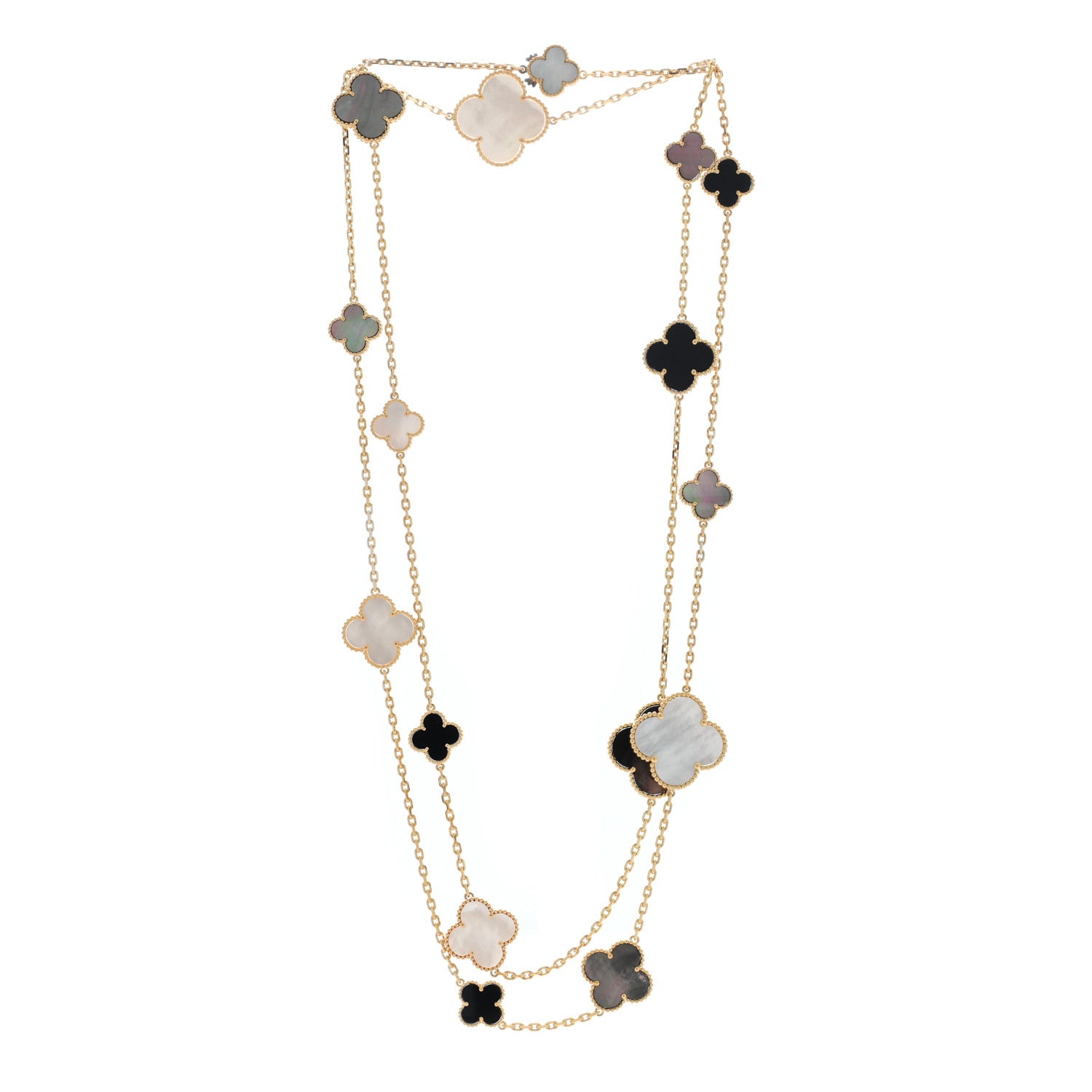 Van Cleef & Arpels 18K Yellow Gold Onyx Mother of Pearl 16 Motifs Magic Alhambra Necklace 2 of 6