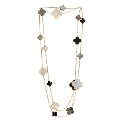 Van Cleef & Arpels 18K Yellow Gold Onyx Mother of Pearl 16 Motifs Magic Alhambra Necklace 2 of 6