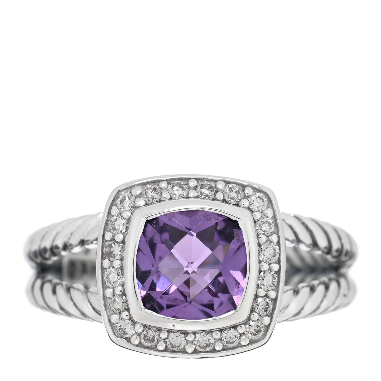 Sterling Silver Diamond Amethyst 7mm Petite Albion Ring 52 6