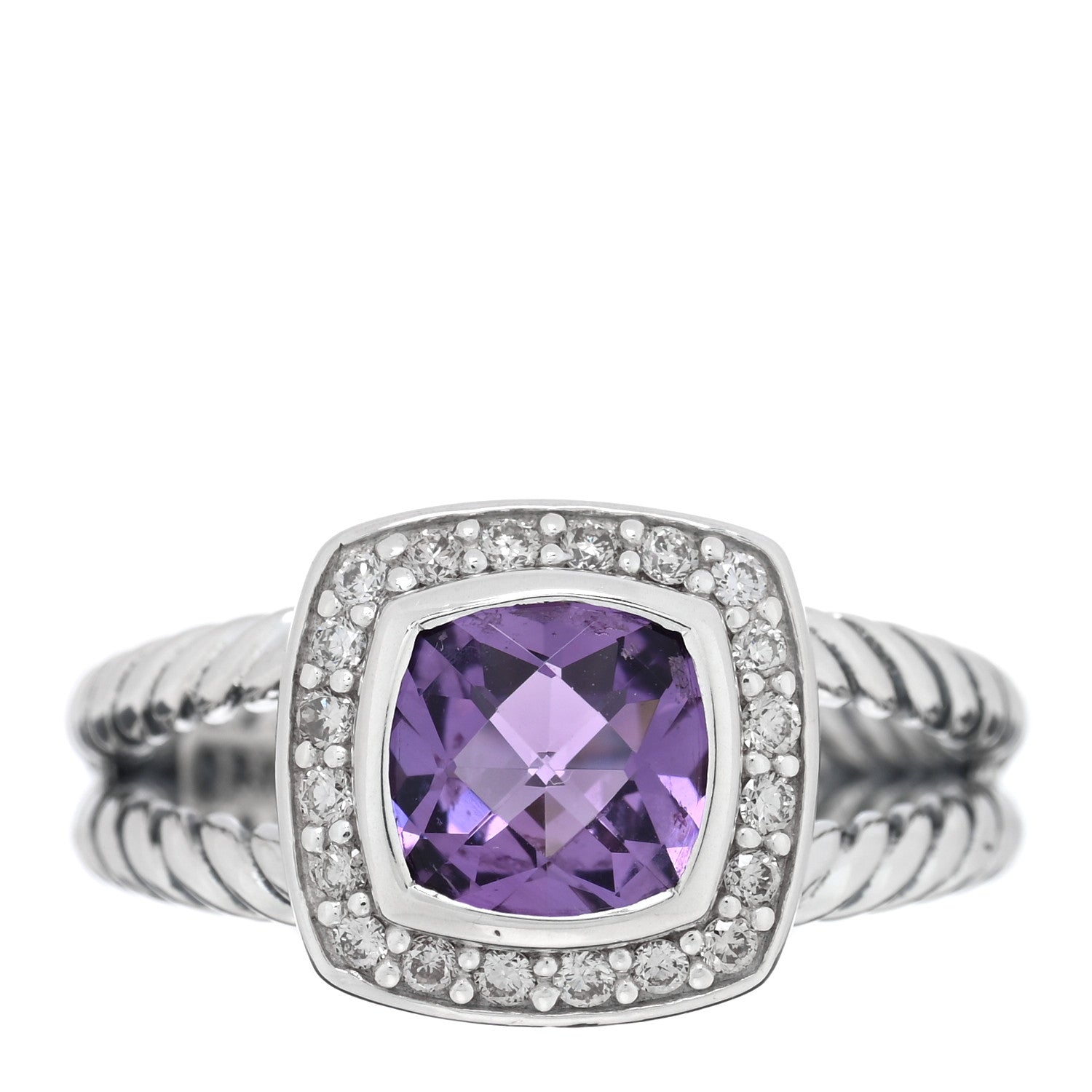 David Yurman Sterling Silver Diamond Amethyst 7mm Petite Albion Ring 52 6 1 of 4