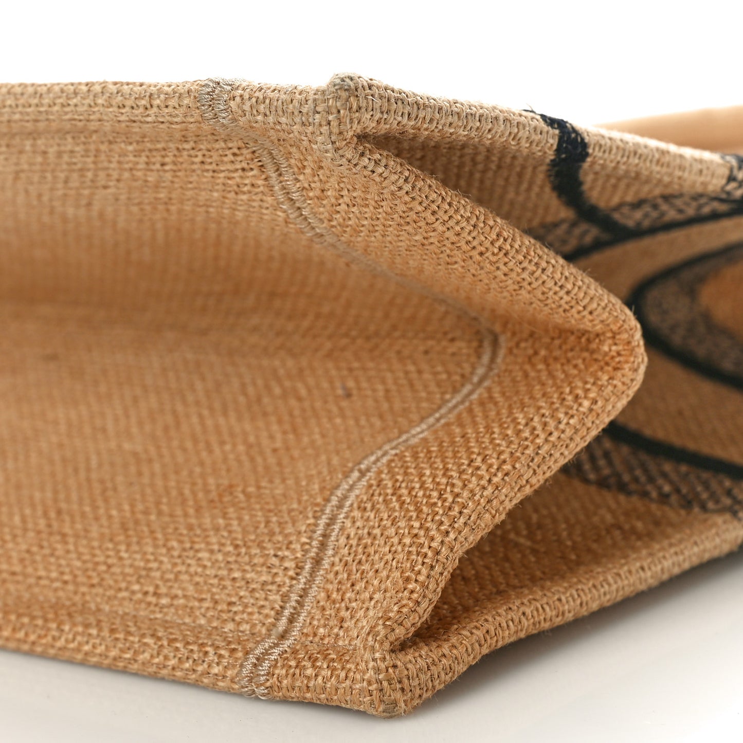 Canvas Jute Embroidered Medium Book Tote Black Beige