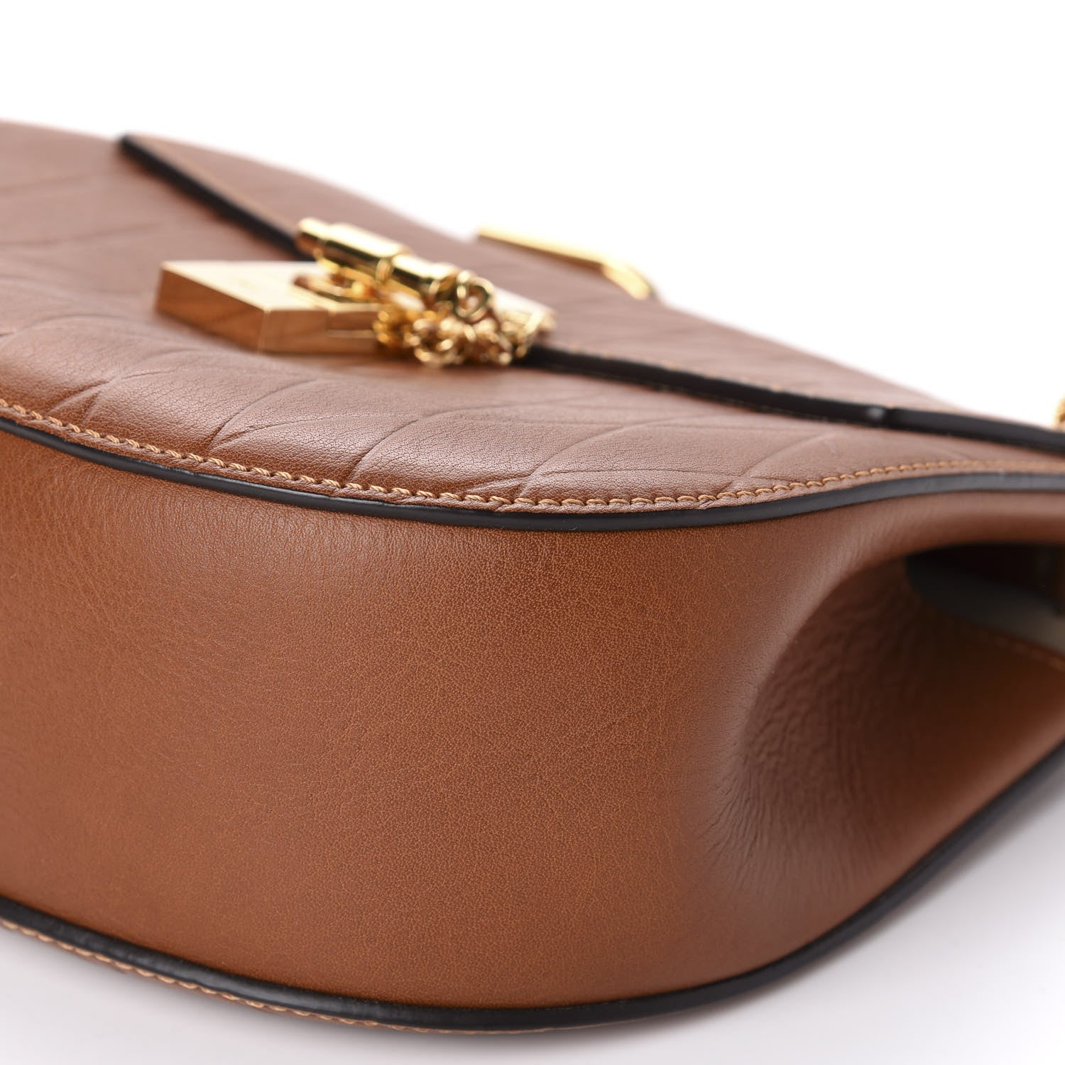 Chloe Lambskin Diamond Embossed Drew Shoulder Bag Caramel 7 of 10