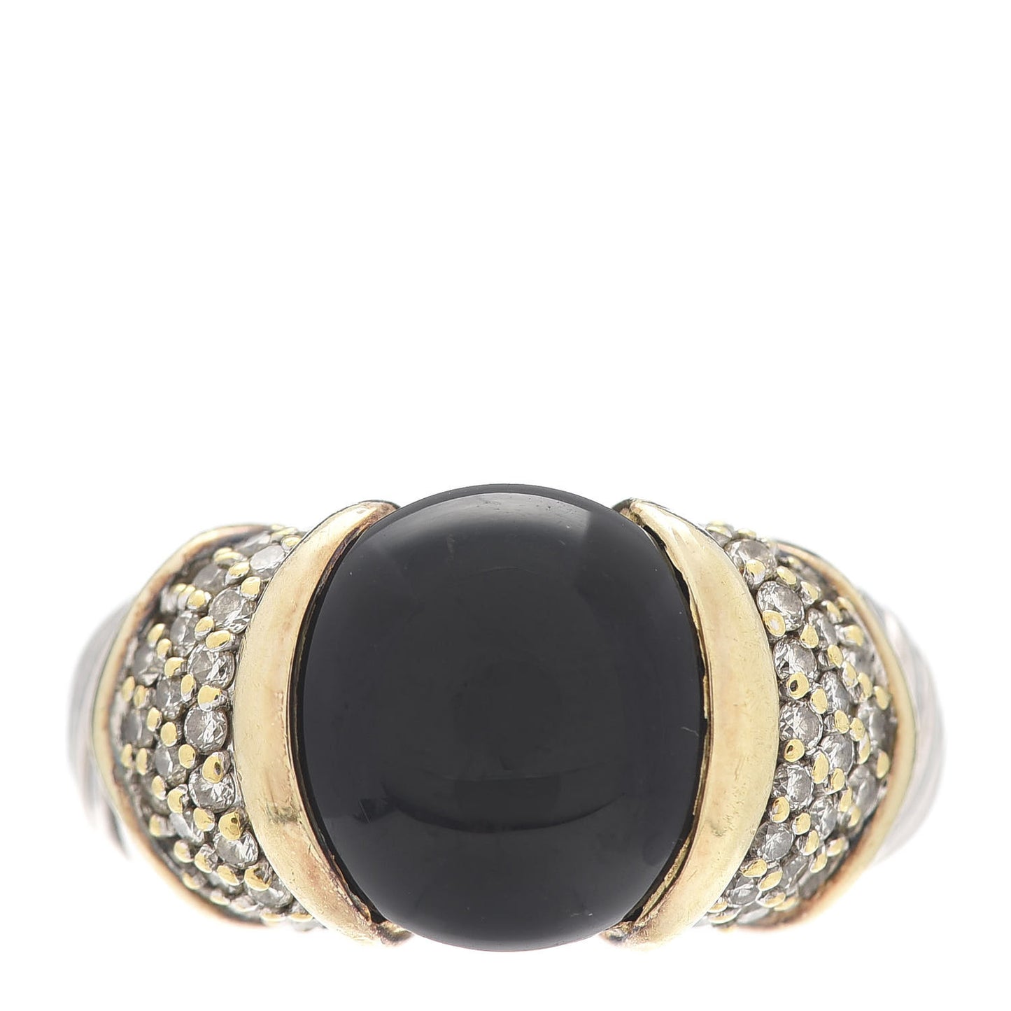 Sterling Silver 18K Yellow Gold Diamond Black Onyx 10mm Cable Capri Ring 56 7.5