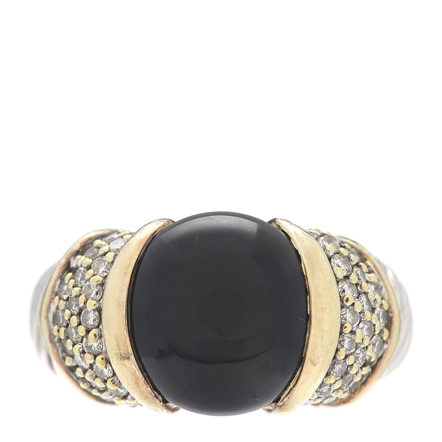 David Yurman Sterling Silver 18K Yellow Gold Diamond Black Onyx 10mm Cable Capri Ring 56 7.5 1 of 4