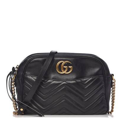 Gucci Calfskin Matelasse Medium GG Marmont Chain Shoulder Bag Black 1 of 15