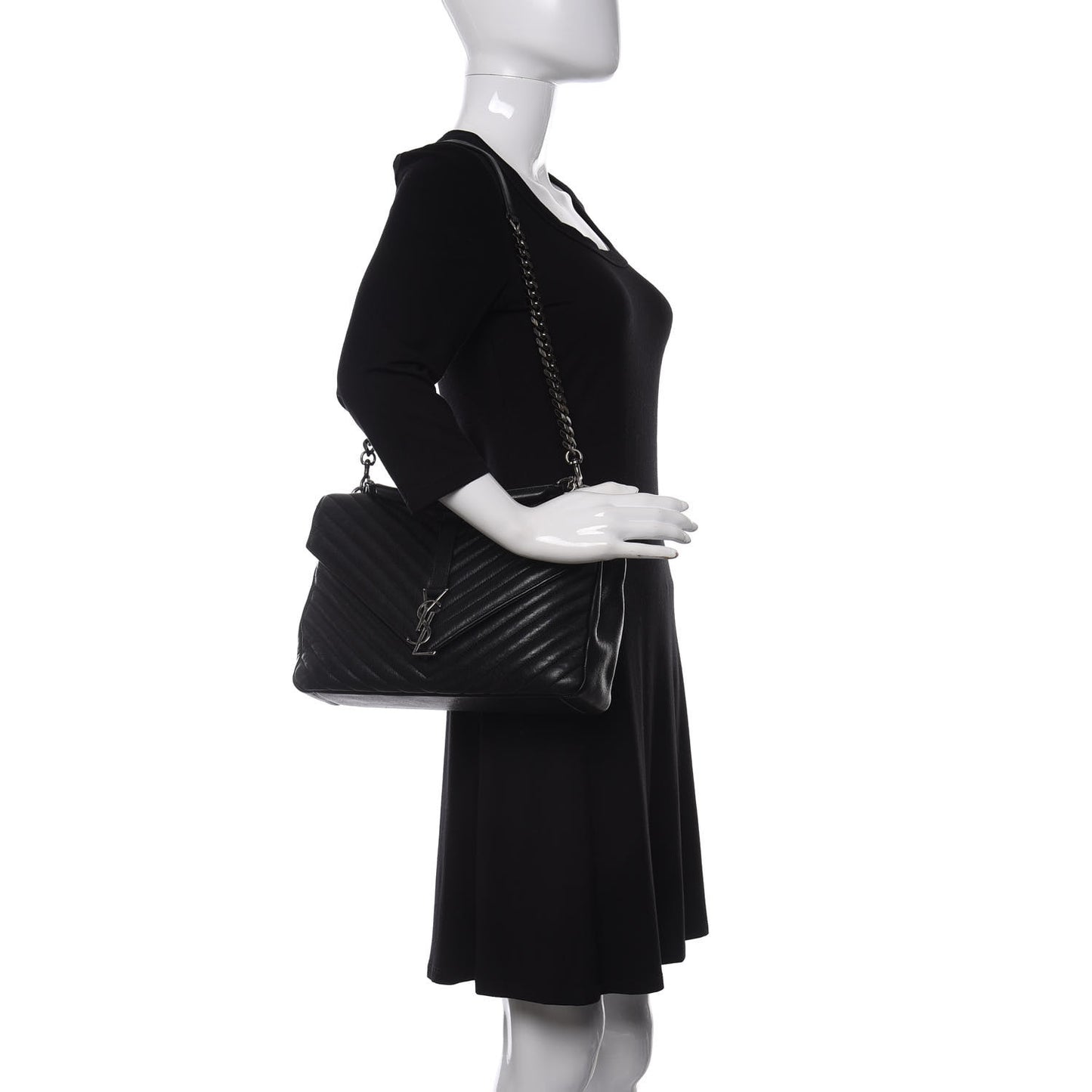Sheepskin Matelasse Chevron Monogram Large College Satchel Black