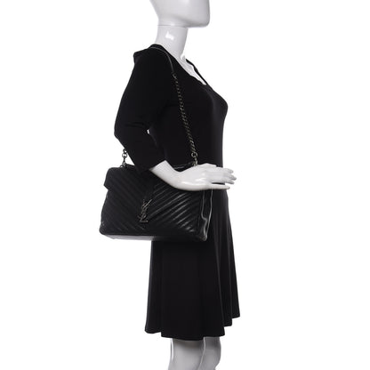 Saint Laurent Sheepskin Matelasse Chevron Monogram Large College Satchel Black 2 of 13