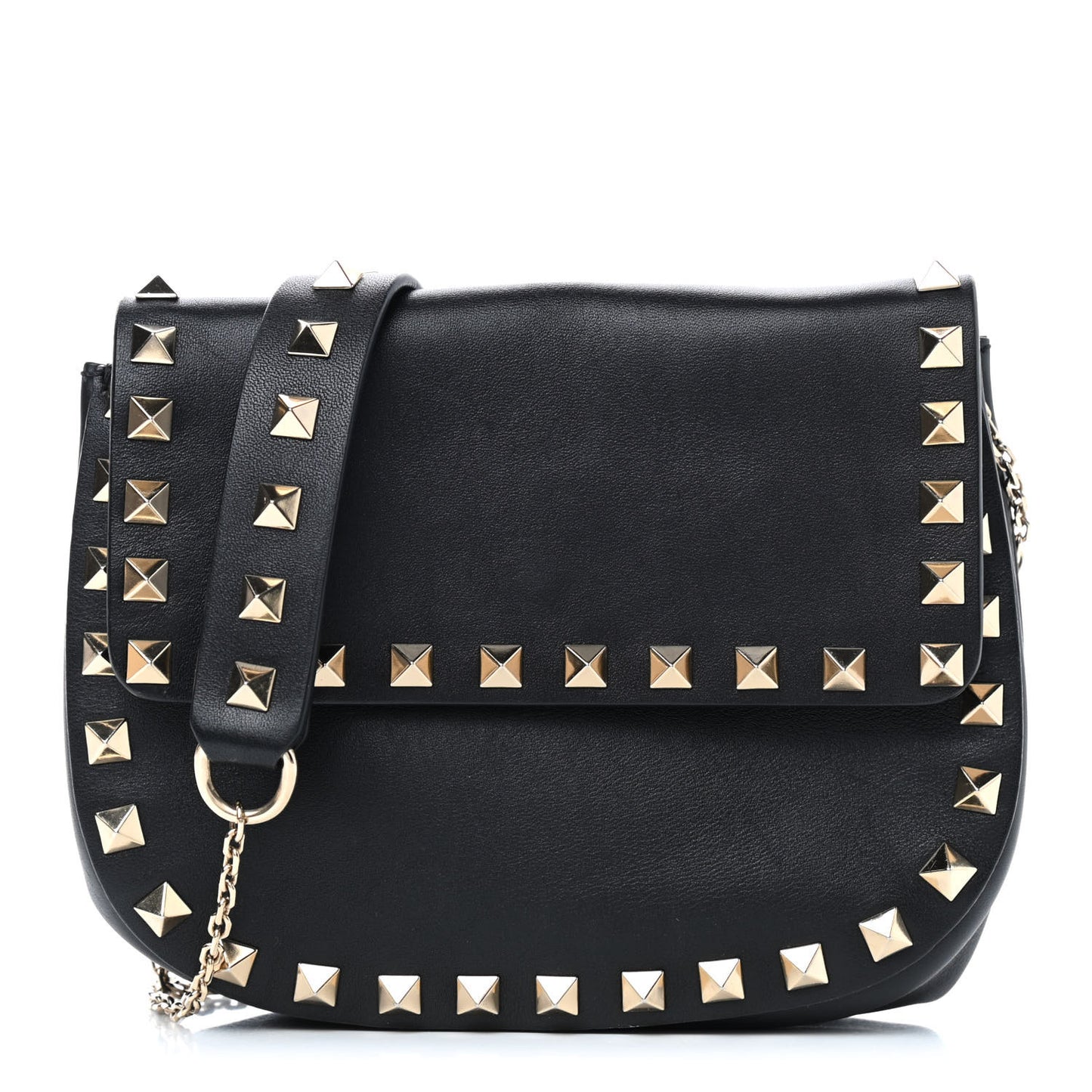 Vitello Mini Rockstud Crossbody Saddle Bag Black
