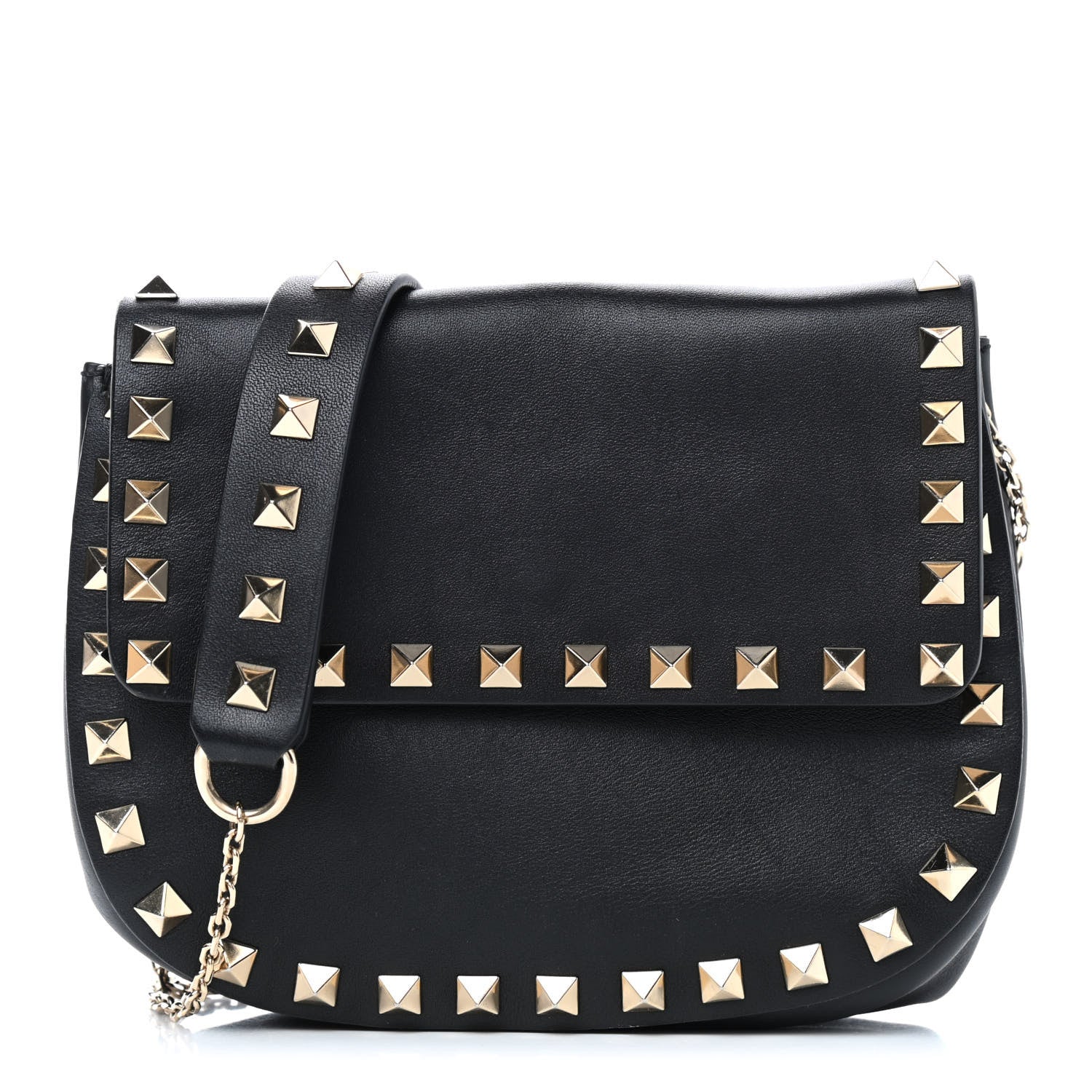 Valentino Garavani Vitello Mini Rockstud Crossbody Saddle Bag Black 1 of 7