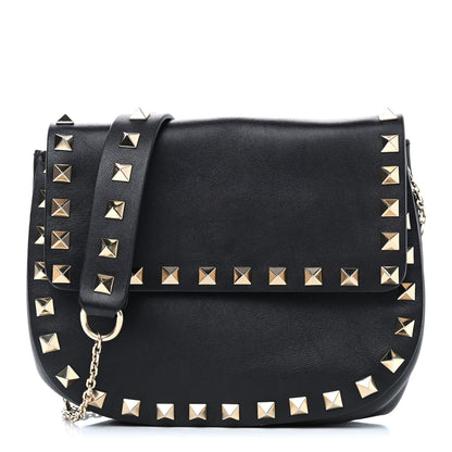 Valentino Garavani Vitello Mini Rockstud Crossbody Saddle Bag Black 1 of 7