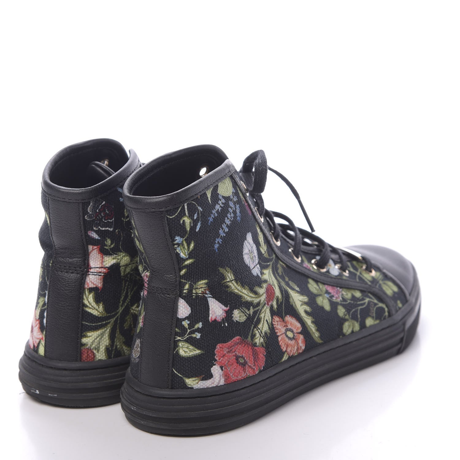 Gucci Canvas Flora Knight High Top Sneakers 36.5 Black 4 of 8