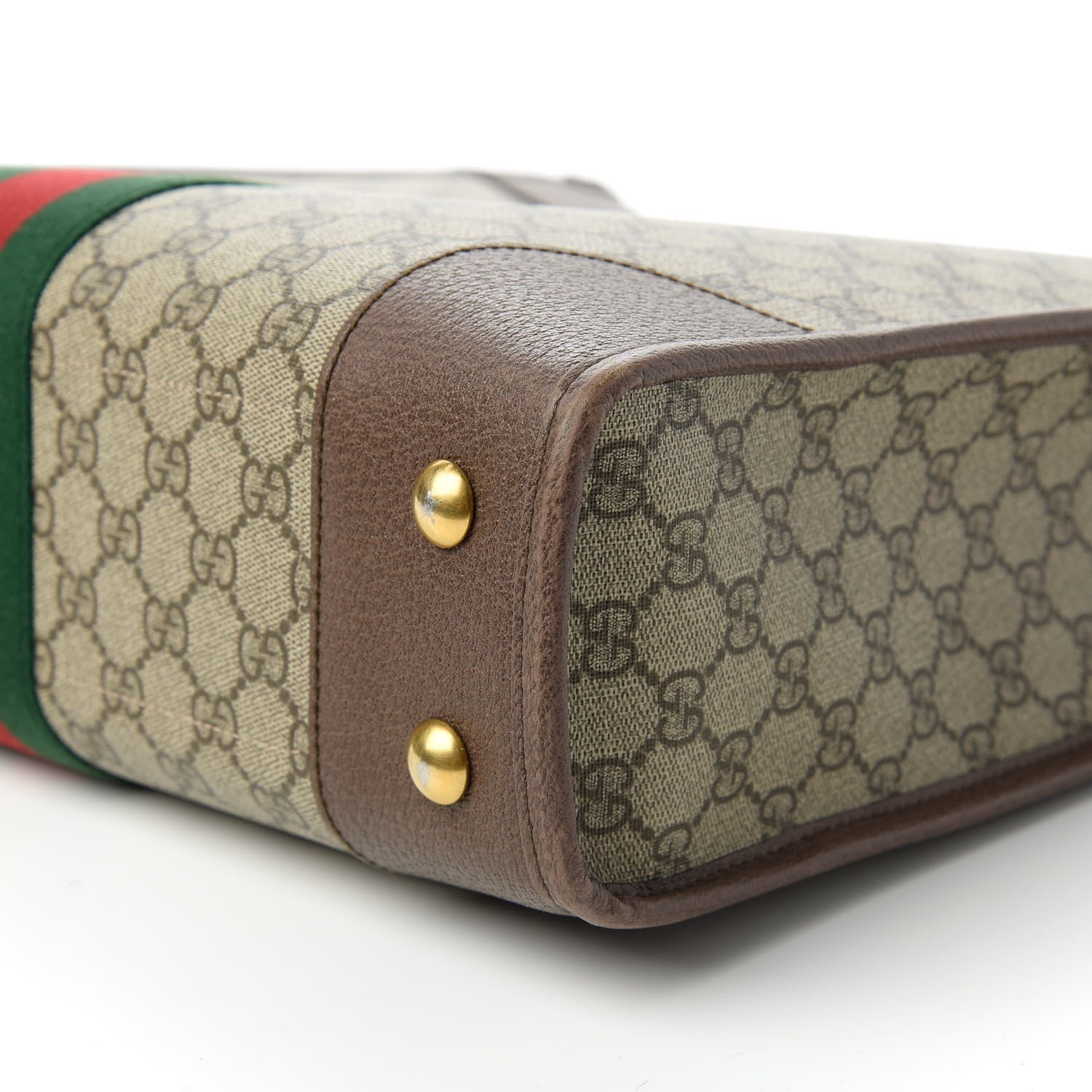 Gucci GG Supreme Monogram Textured Calfskin Web Medium Ophidia Slip Handle Tote Beige Ebony New Acero 7 of 12