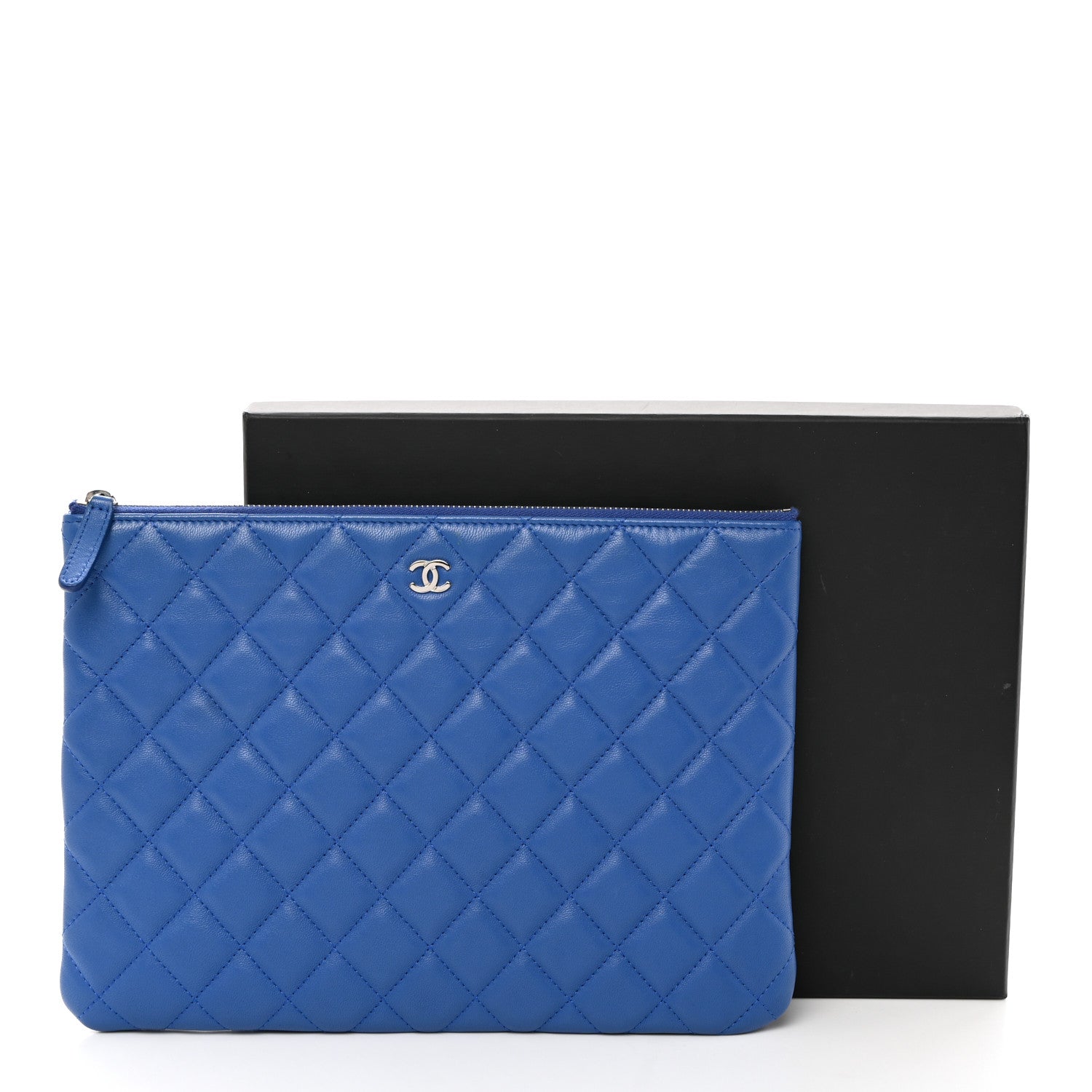Chanel Lambskin Quilted Medium Cosmetic Case Blue 8 of 8