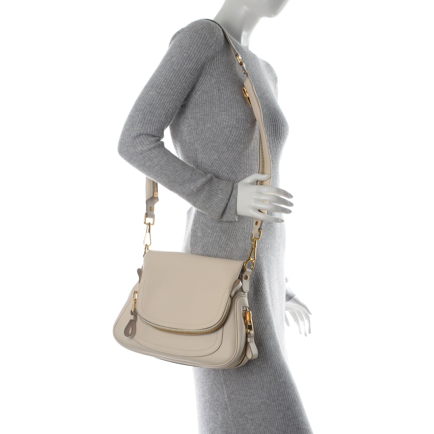 Tom Ford Grained Calfskin Medium Jennifer Crossbody Ivory 2 of 6