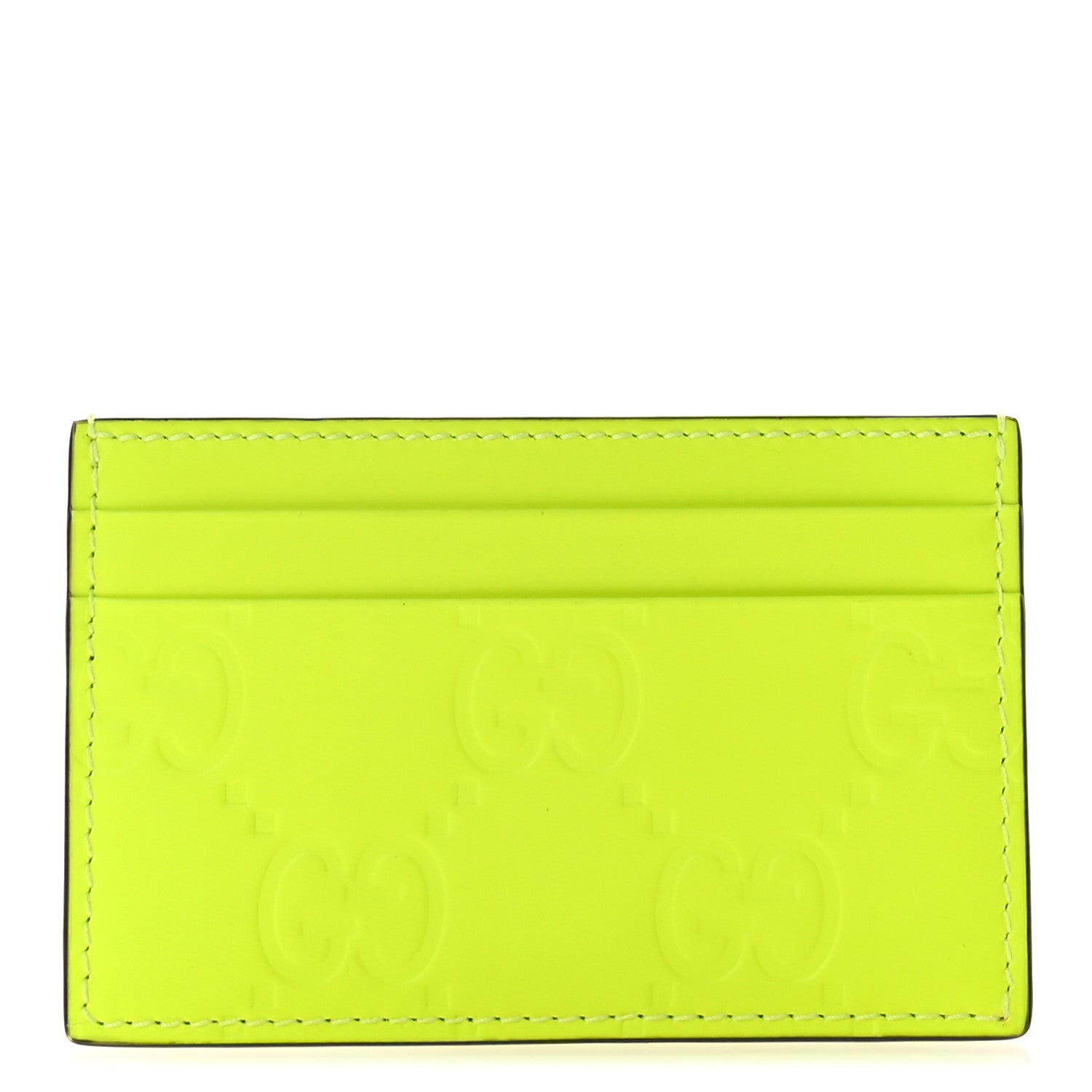Gucci Rubber Effect GG Embossed Card Holder Fluorescent Yellow 1 of 7