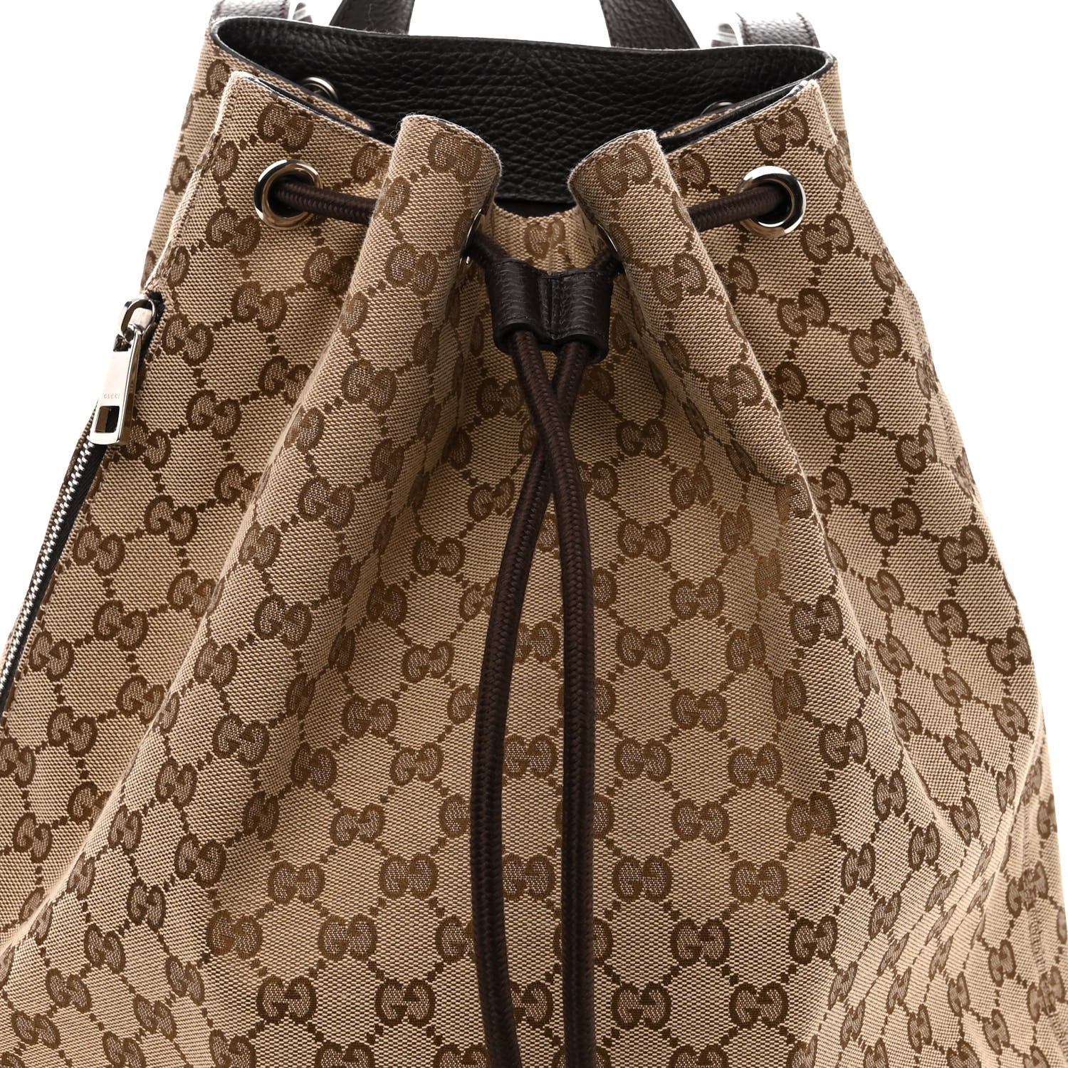 Gucci Monogram Dollar Calfskin O Drawstring Backpack Beige Ebony Testa di Moro Dark Chocolate 7 of 9