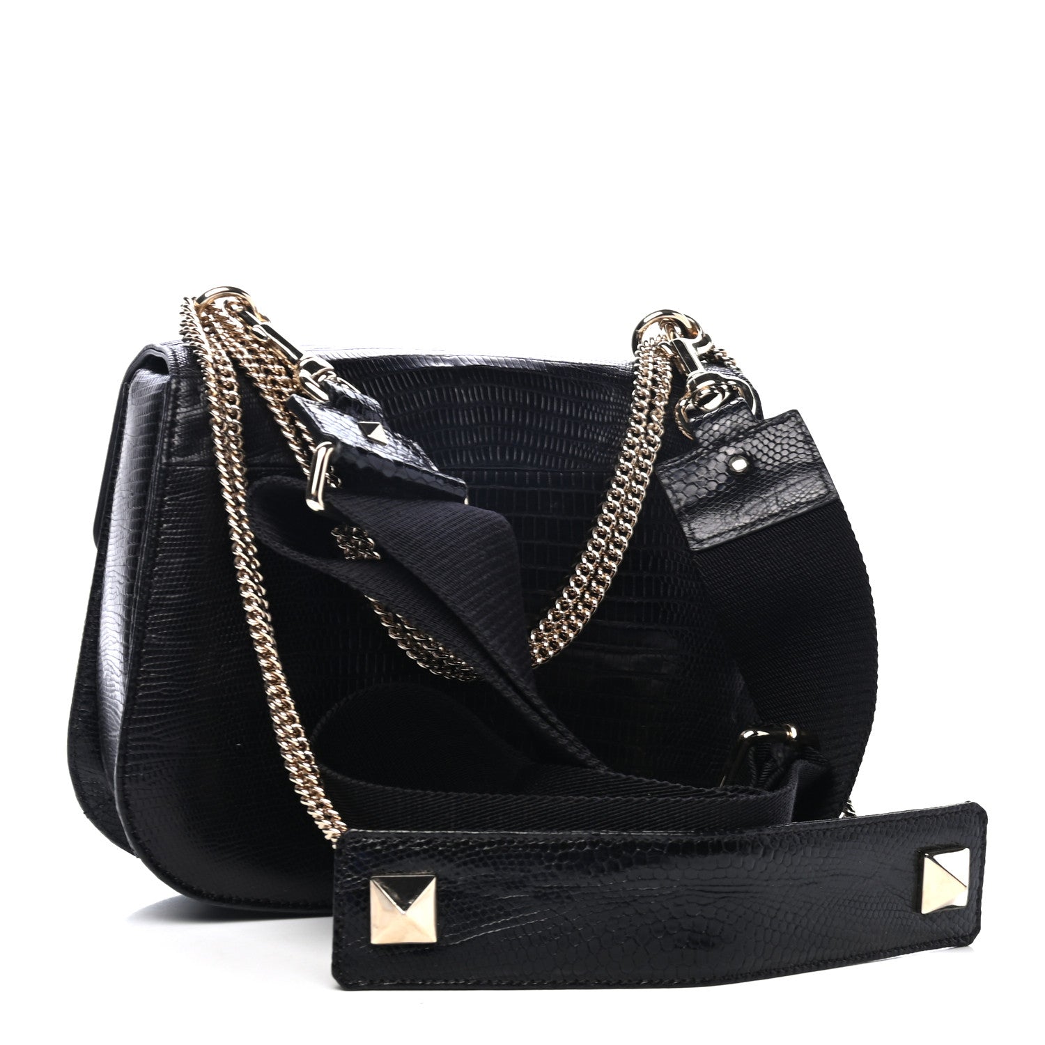 Valentino Garavani Lizard Embossed Calfskin VLTN Medium Shoulder Bag Black 2 of 5