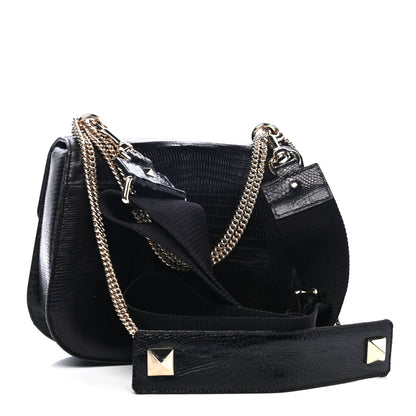 Valentino Garavani Lizard Embossed Calfskin VLTN Medium Shoulder Bag Black 2 of 5