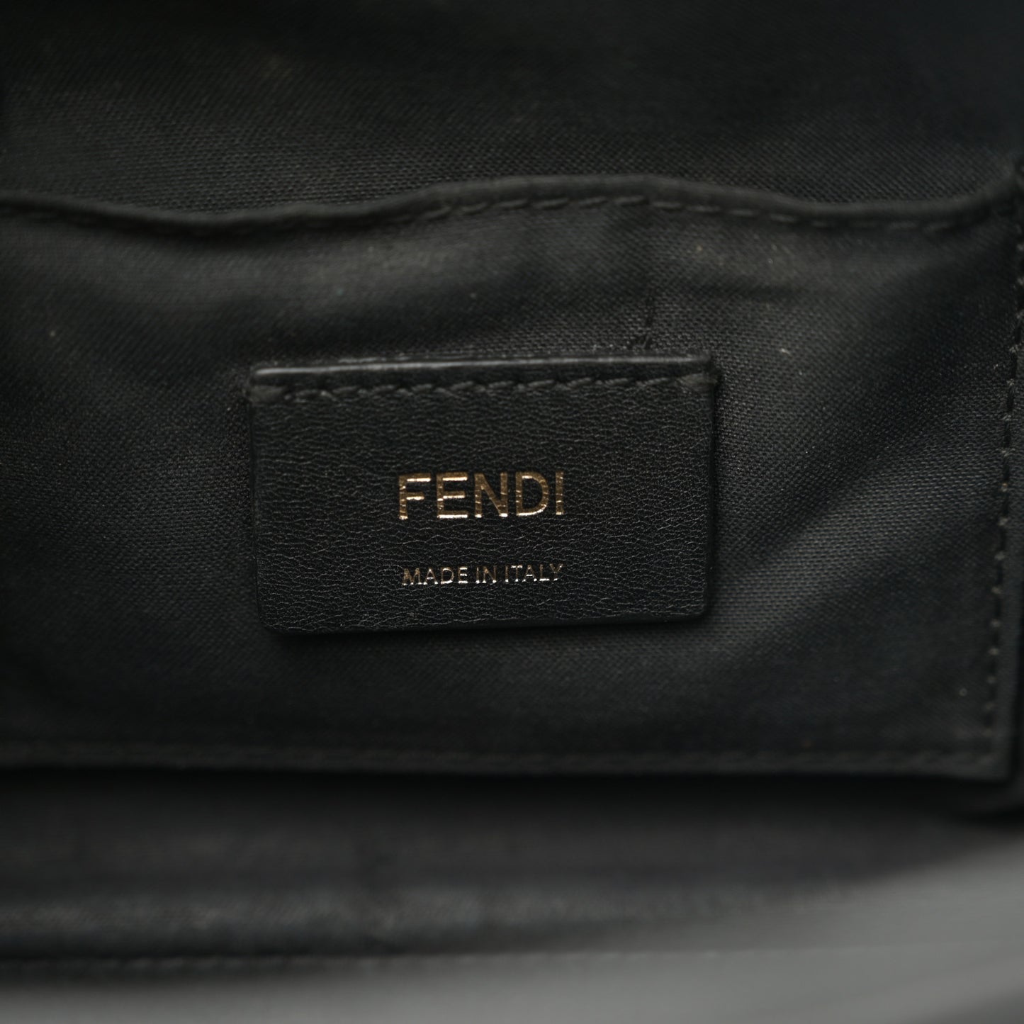 Glazed Fabric Vitello Century F is Fendi FF 1974 Stamp Patch Camera Case Mogano Panna Black