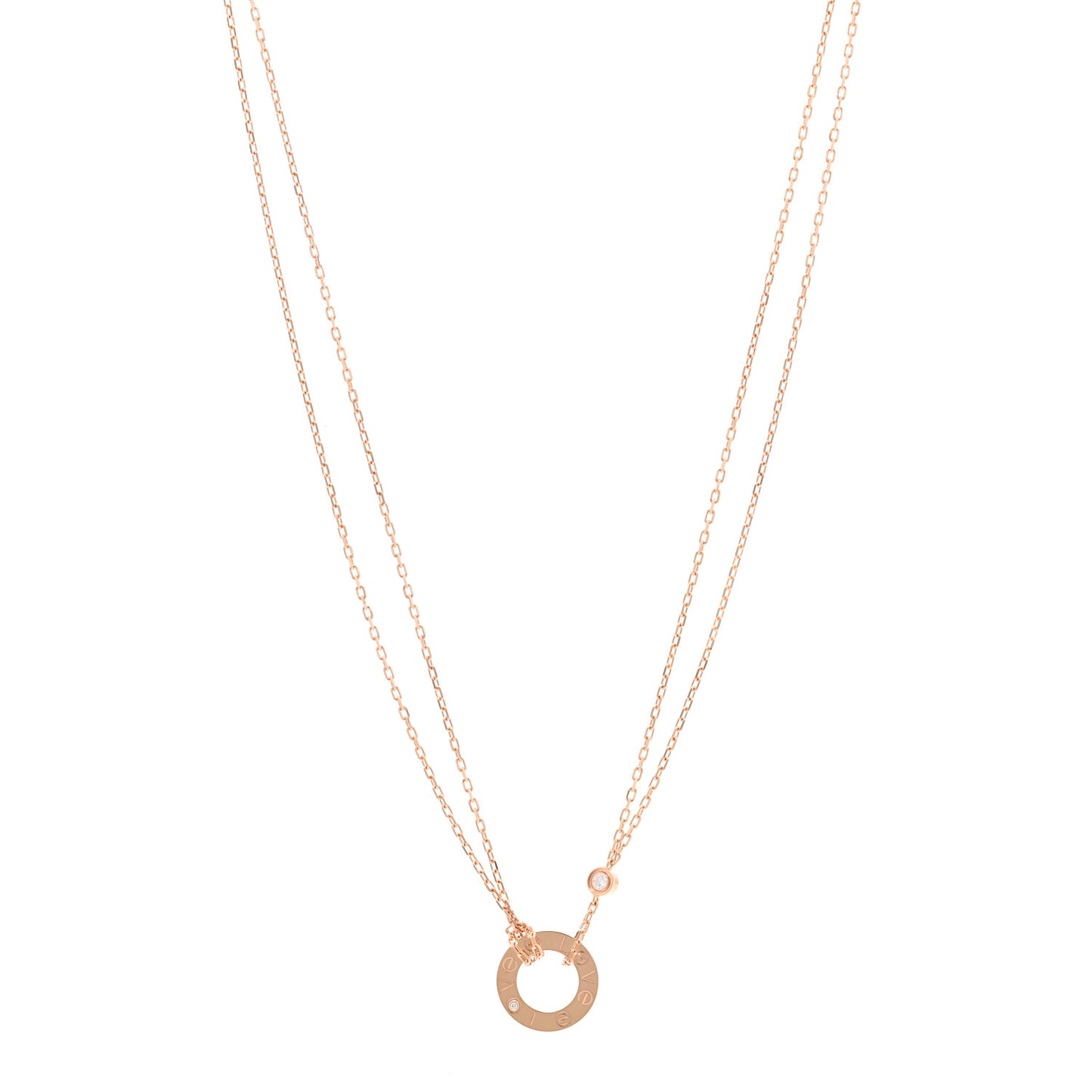 18K Pink Gold 2 Diamond LOVE Necklace