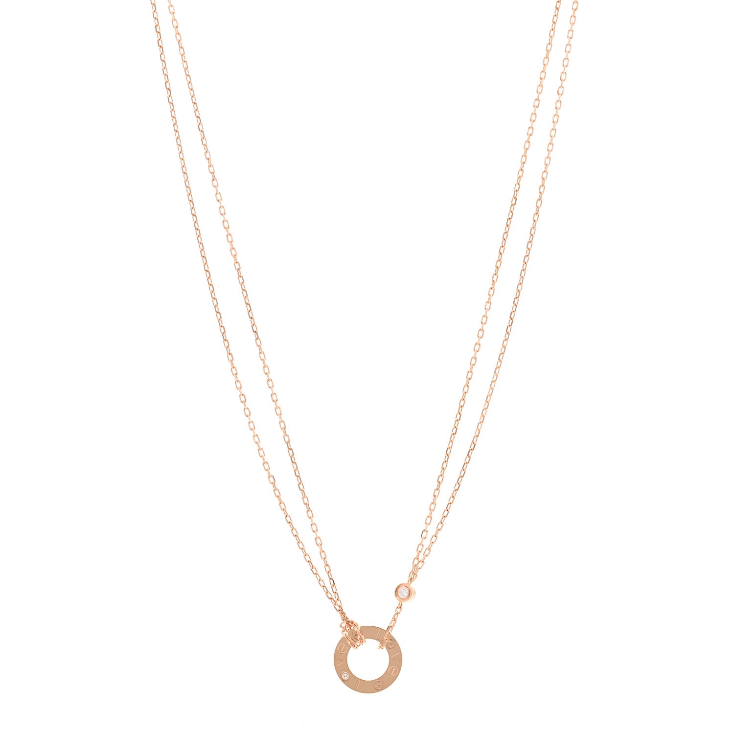 Cartier 18K Pink Gold 2 Diamond LOVE Necklace 1 of 5
