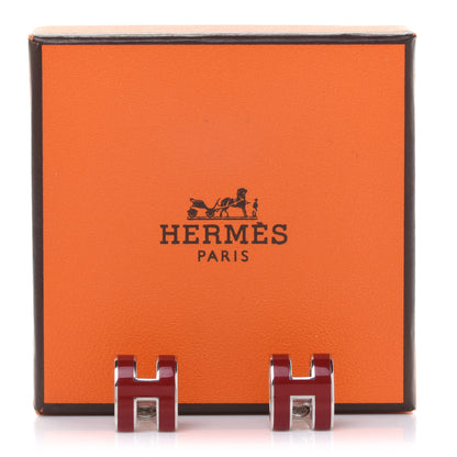 Hermes Palladium Lacquered Pop H Earrings Rouge H 5 of 5