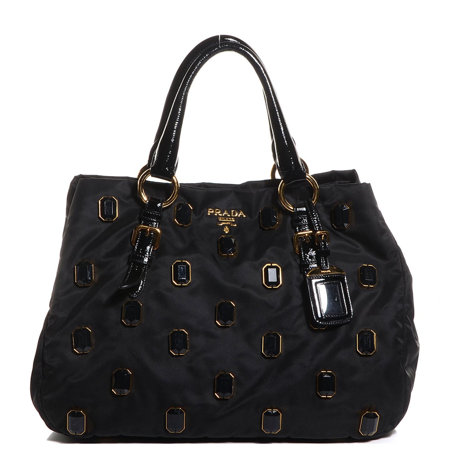 Tessuto Nylon Pietre Jeweled Tote Nero Black