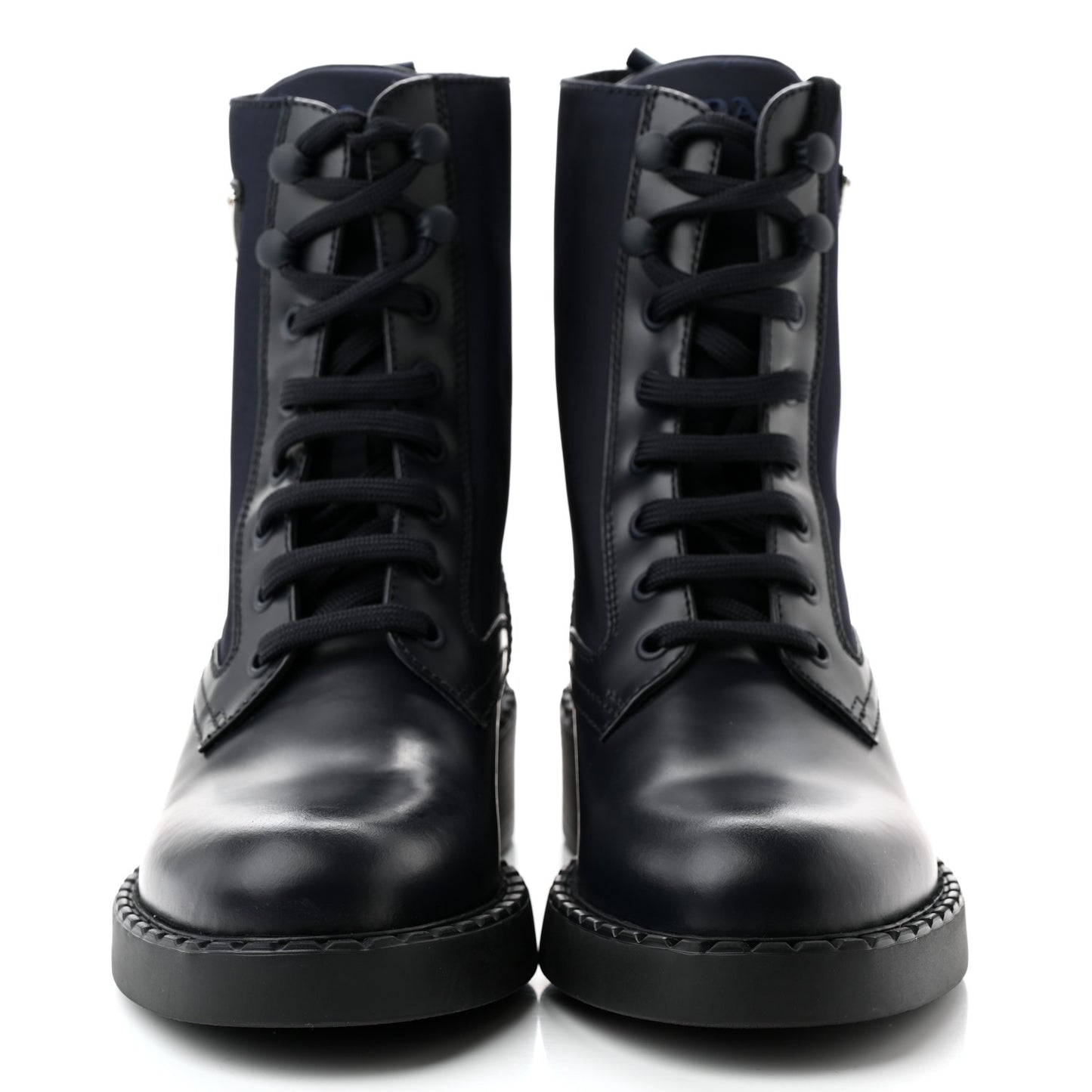 Spazzolato Re-Nylon Metal Triangle Logo Womens 50mm Combat Boots 36.5 Bleu