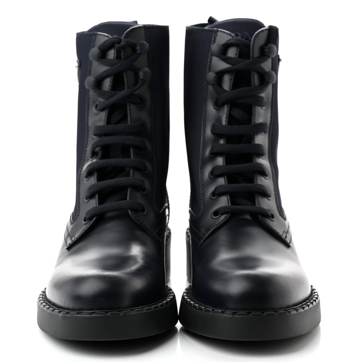Prada Spazzolato Re-Nylon Metal Triangle Logo Womens 50mm Combat Boots 36.5 Bleu 2 of 8