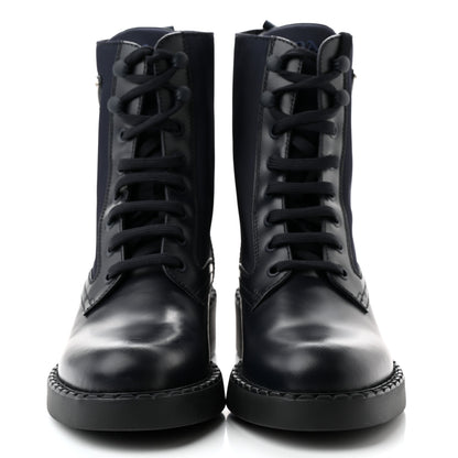 Prada Spazzolato Re-Nylon Metal Triangle Logo Womens 50mm Combat Boots 36.5 Bleu 2 of 8