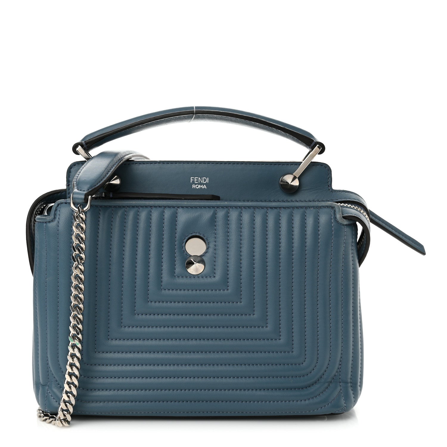 Fendi Shiny Nappa Trapuntata Small DotCom Click Top Handle Chain Satchel Blue 1 of 15